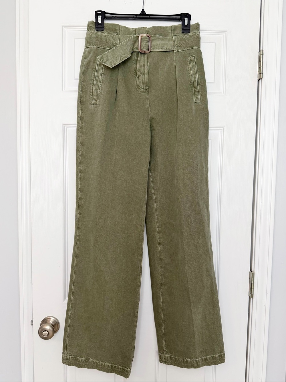 Sezane Size 38 (M/6) • Green Belted Wide Leg Denim Pants.